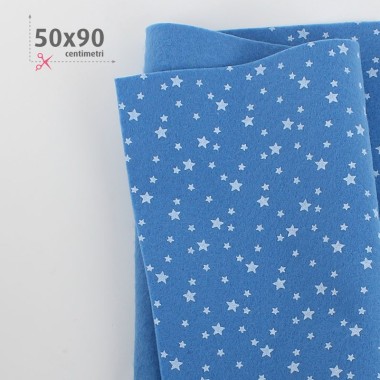 Tissu feutrine Étoiles imprimées 50X90 cm - bleu clair