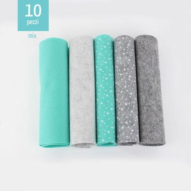 Savings Kit 10 soft felt 20X30 cm Mix - Tiffany Green Stars