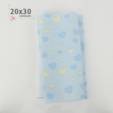 Soft Felt Printed 20X30 cm Mix Hearts - Light Blue