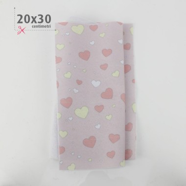Soft Felt Printed 20X30 cm Mix Hearts - Light Pink