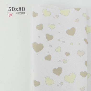 Soft Felt Printed 50X80 cm Mix Hearts - White