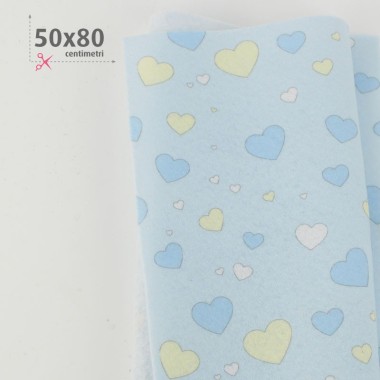 Soft Felt Printed 50X80 cm Mix Hearts - Light Blue
