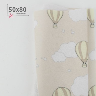 Soft Felt Printed 50X80 cm Hot Air Balloons - Light Beige