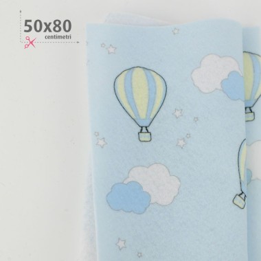 Soft Felt Printed 50X80 cm Hot Air Balloons - Light Blue