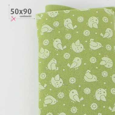 Soft Felt Printed 50X90 cm Birds - Pistachio Green