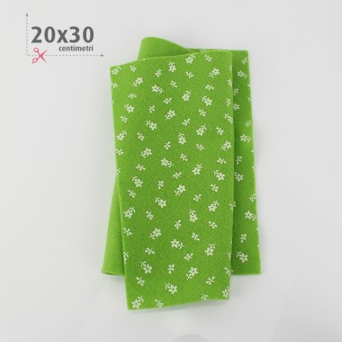 Tissu feutrine Imprimé 20X30 cm Fleurs avec tige - Vert...