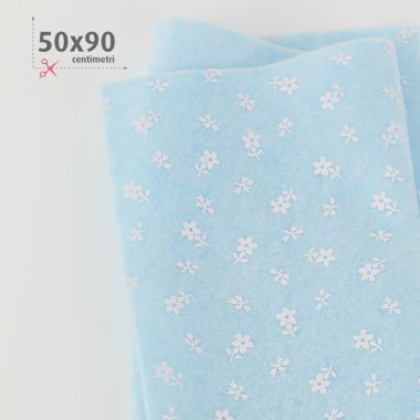 Soft Felt Printed 50X90 cm Flowers with stem - light blue