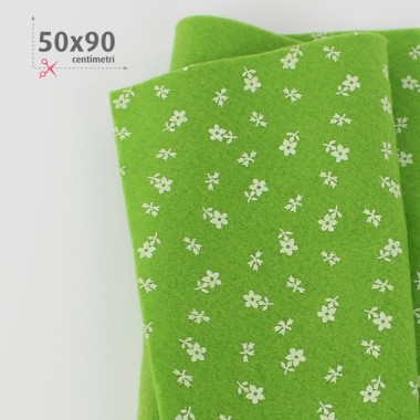 Soft Felt Printed 50X90 cm Flowers with stem - Apple green