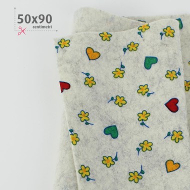 Soft Felt Printed 50X90 cm Flowers and Hearts - Marble Grey