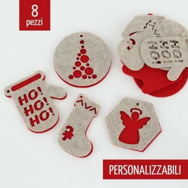 8 DOUBLE CHRISTMAS DECORATIONS - CARVED - FELT AND PANNOLENCI