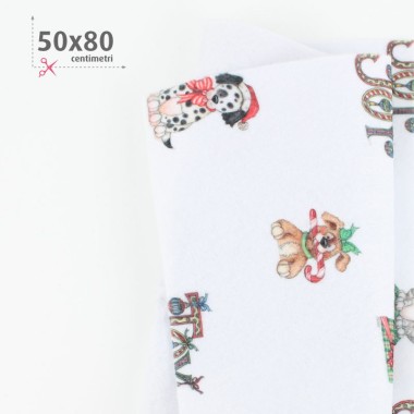 Christmas Printsoft felt 50X80 cm Joy Dogs - White
