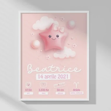 QUADRETTO NASCITA BAMBINA - PERSONALIZZATO - PALLONCINO STELLA