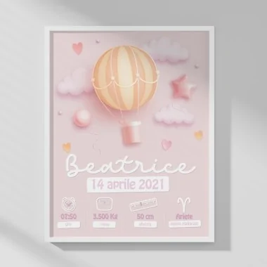 BABY MÄDCHEN BILD - PERSONALISIERT - HEISSLUFTBALLON