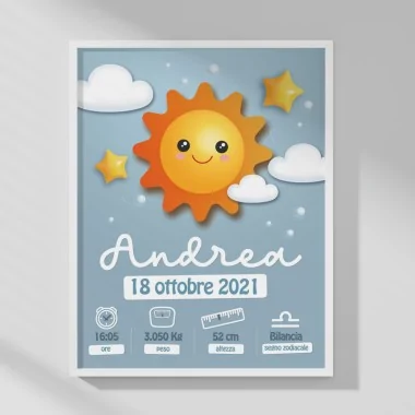 QUADRETTO NASCITA BAMBINO - PERSONALIZZATO - SOLE