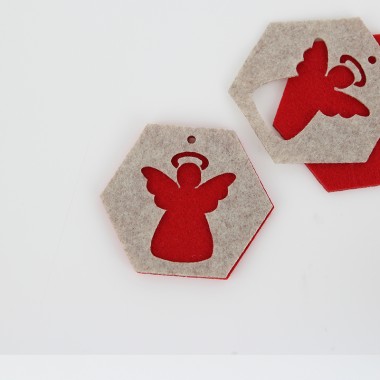 8 CHRISTMAS DECORATIONS - ANGEL HEXAGON - IN FELT AND...
