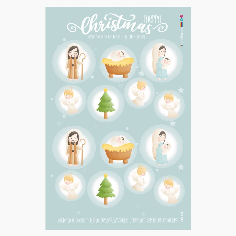 Bolas de Navidad en tela de fieltro "Natividad" Certificado EN 71-3