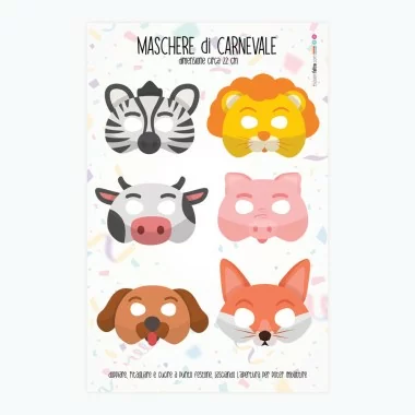 Karnevalsmasken-Panel aus Filz oder Pannolenci – Set mit 6 Stücken Tiere Mod.1
