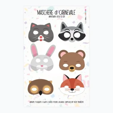 Carnaval maskers paneel in vilt of dun vilt - set van 6 stuks dieren mod. 2