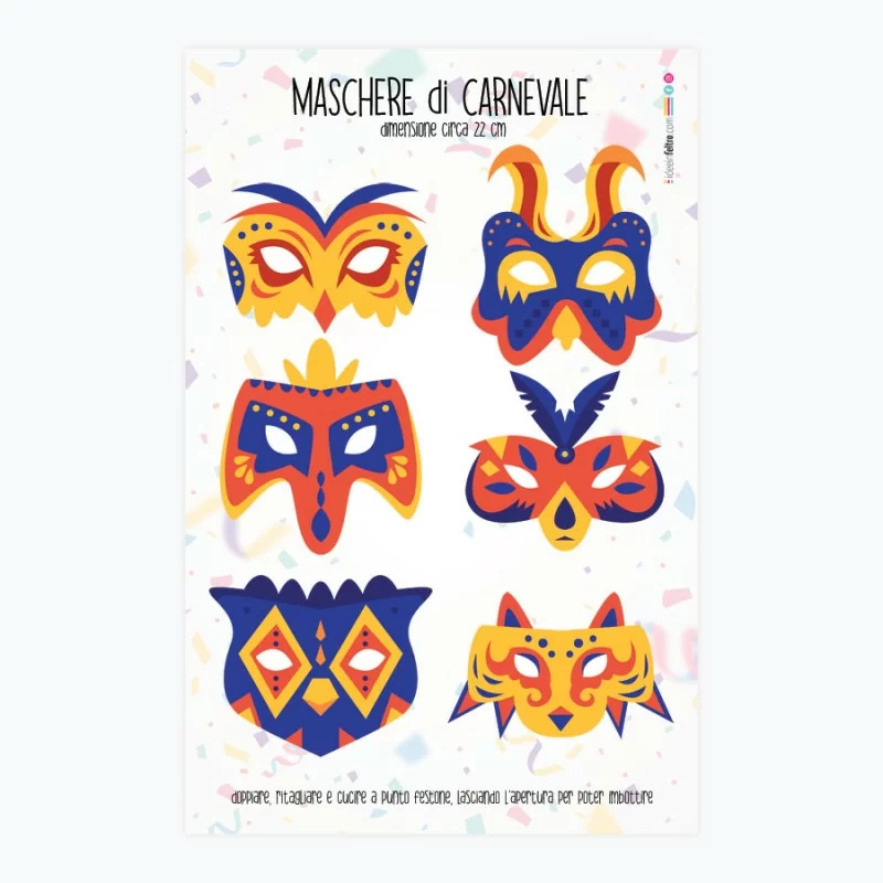 Carnival Masks Panel In felt Or soft felt - Set Of 6 Pieces Brazilian Mod.2