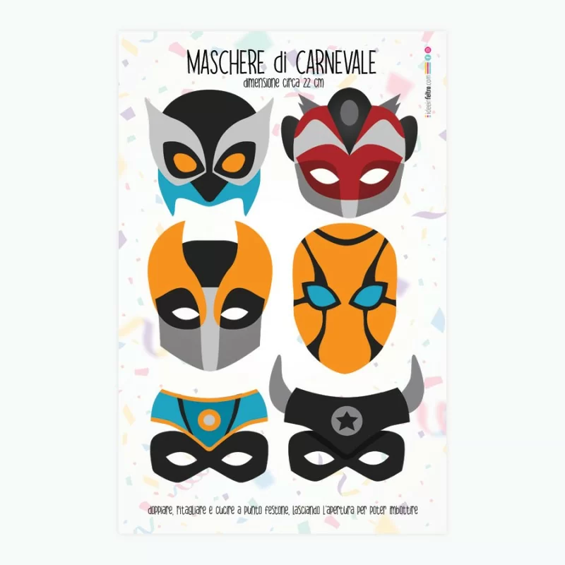 Carnival Masks Panel In felt Or soft felt - Set Of 6 Pieces Superheroes Mod.4