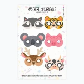 Panneau De Masques De Carnaval En feutrine Ou tissu feutrine - Lot De 6 Pièces Animaux Mod.1