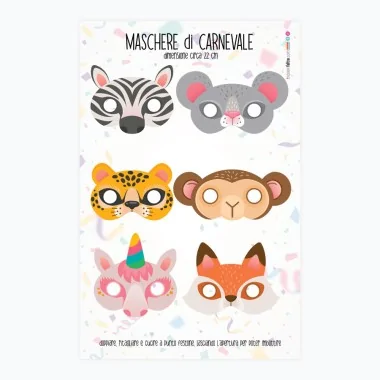Carnaval maskers paneel in vilt of dun vilt - set van 6 stuks dieren mod. 8