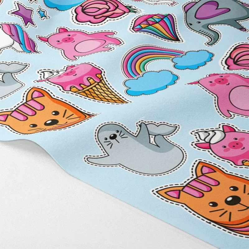Stickers panel in felt or soft felt Mixed Pattern - Cats, Ice Cream, Rainbow, Elephant, Unicorn