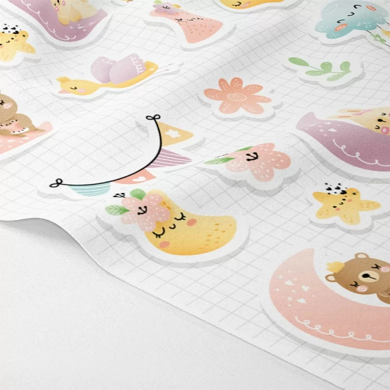 Stickers panel in felt or soft felt - Rabbit, Moon & Flowers