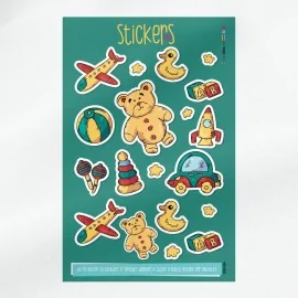 Pannello stickers in feltro o pannolenci - aereoplano, palla, orsetto e macchinina|IDEEINFELTRO.COM