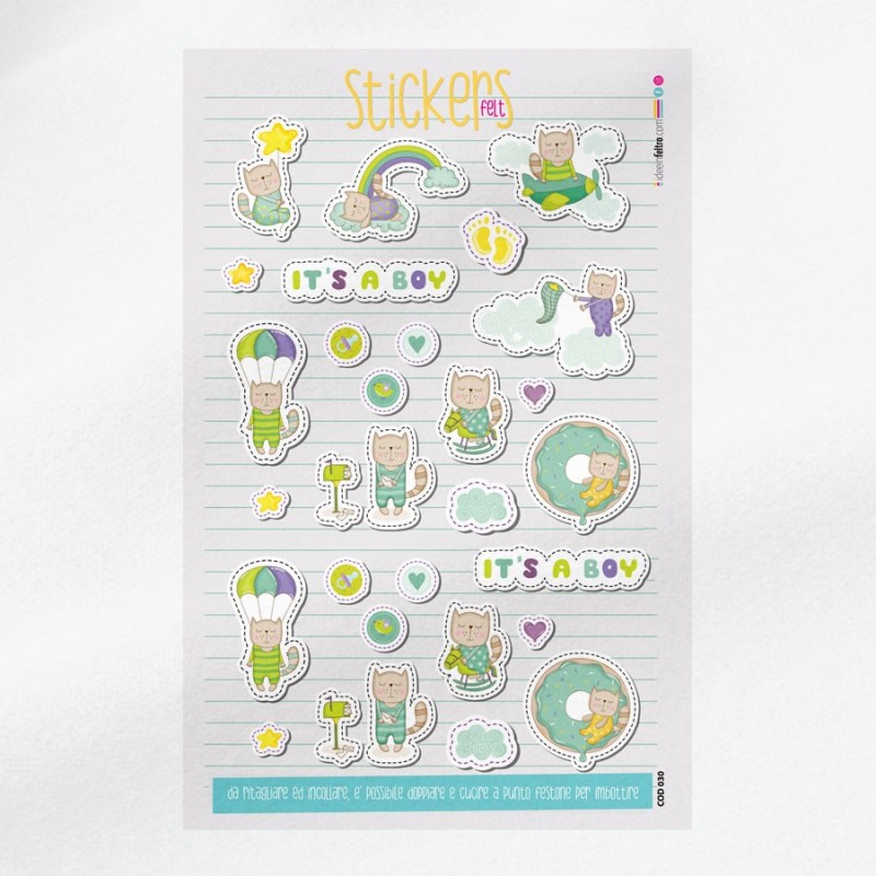 Pannello stickers in feltro o pannolenci - decorazioni it's a boy verde acqua|IDEEINFELTRO.COM