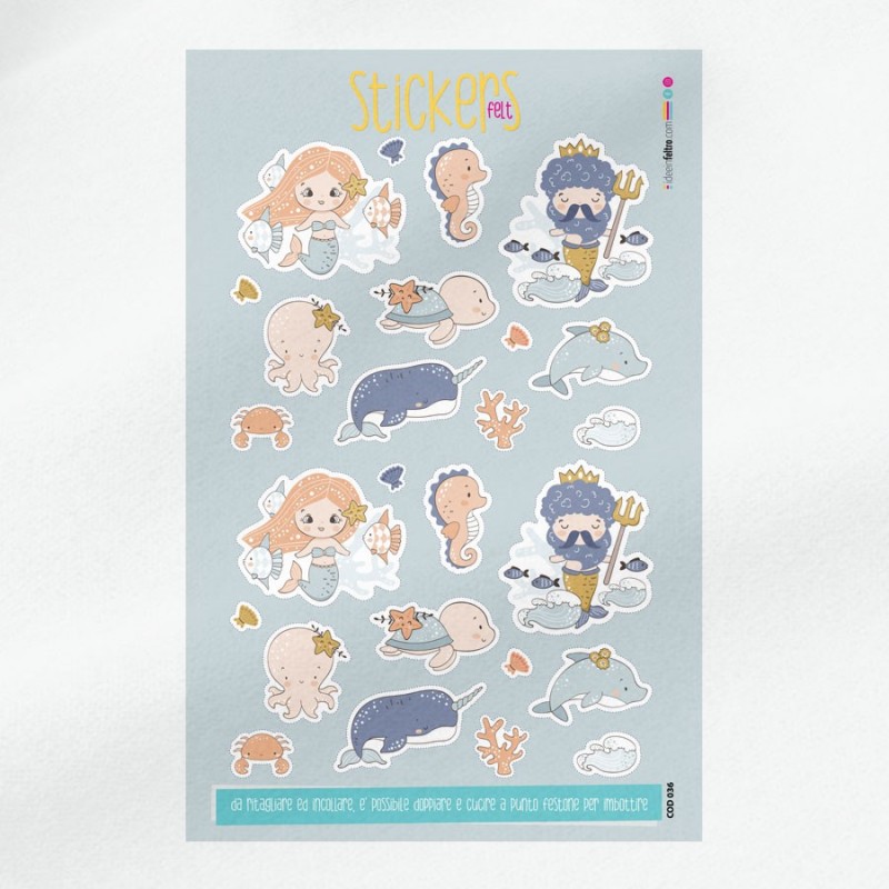 Pannello stickers in feltro o pannolenci - sirene e delfini|IDEEINFELTRO.COM