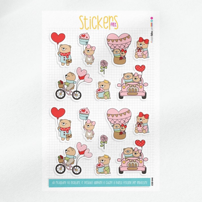 Pannello stickers in feltro o pannolenci - orsetti innamorati|IDEEINFELTRO.COM