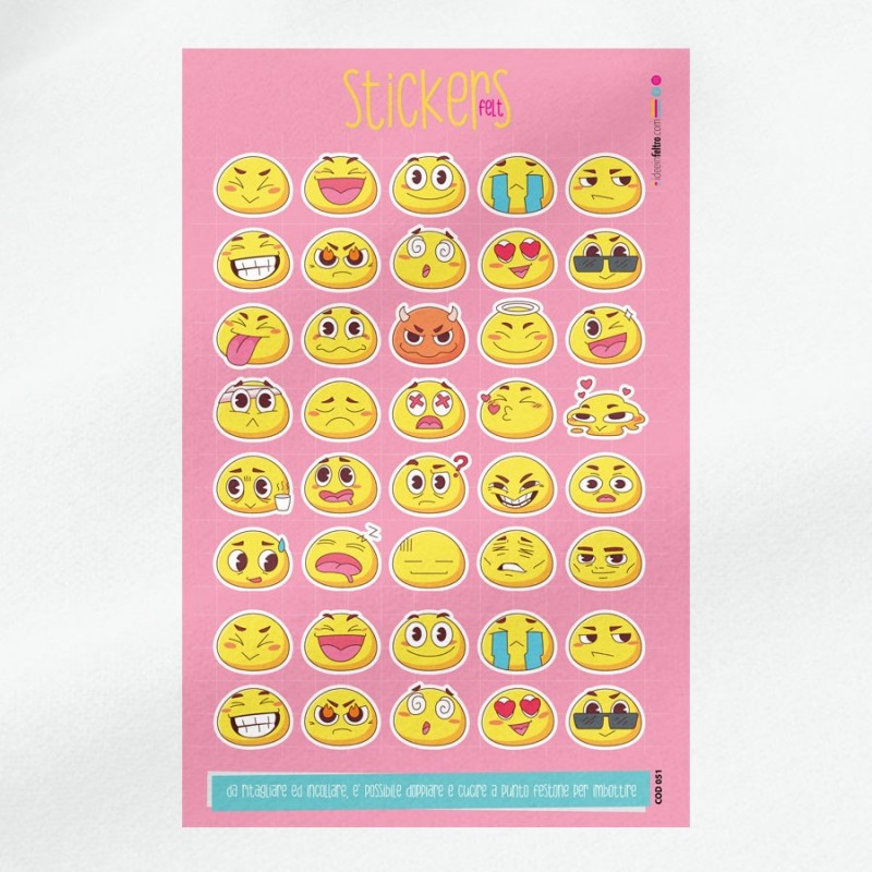 Pannello stickers in feltro o pannolenci - emoticon varie mod. 2|IDEEINFELTRO.COM