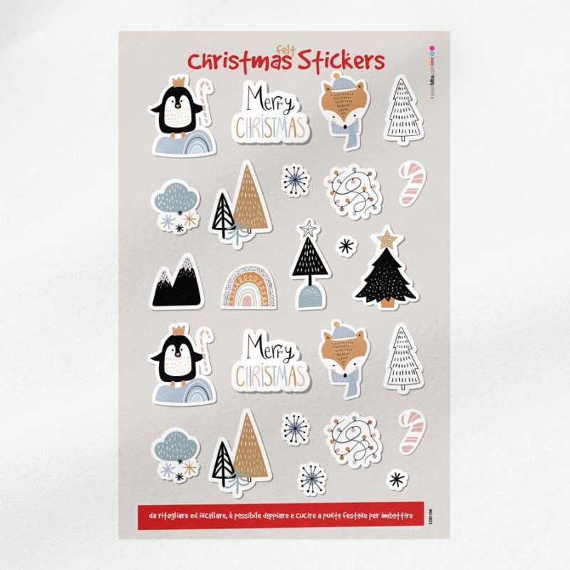 Christmas Stickers in felt or soft felt - Penguins and Foxes