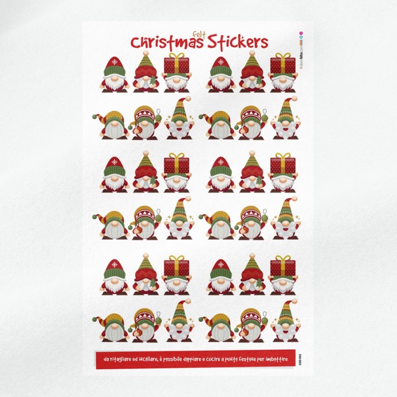 Pannello stickers natalizio in feltro o pannolenci - gnomi e regali 2|IDEEINFELTRO.COM