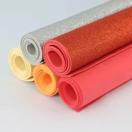 EVA-schuim effen kleur en glitter spaarpakket - 5 rollen 50x100 cm - oranje/rood