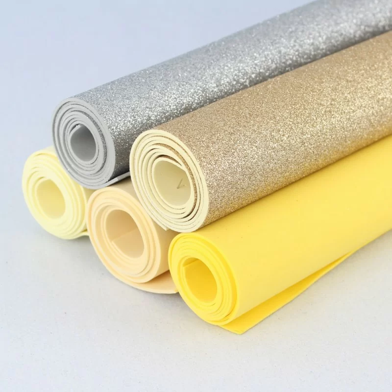 Solid Color Eva Rubber and Glitter Savings Kit - 5 rolls 50X100 cm - Yellow