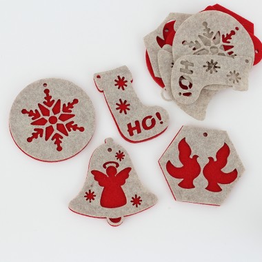 8 Double Christmas Decorations - Carved - felt and soft felt