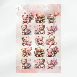 Ours en peluche avec coeur et fleurs mod.2 à découper en tissu feutre - Kit Saint Valentin