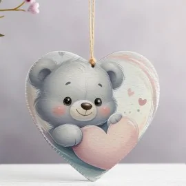 Herz mit süßem Teddybären zum Ausschneiden in Filzstoff - Valentinstags-Kit