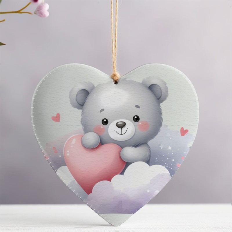 Herz mit süßem Teddybären zum Ausschneiden in Filzstoff - Valentinstags-Kit