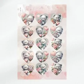 Hart met teddybeer en bloemen om uit te knippen in Dun Vilt - Valentijnsdag Kit