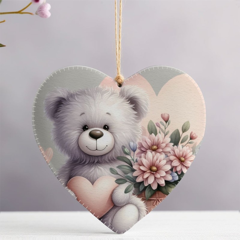 Hart met teddybeer en bloemen om uit te knippen in Dun Vilt - Valentijnsdag Kit