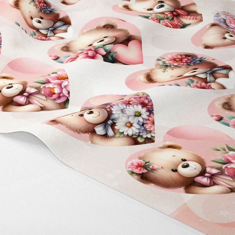 Hart met teddybeer en bloemen mod.2 om uit te knippen in Dun Vilt - Valentijnsdag Kit
