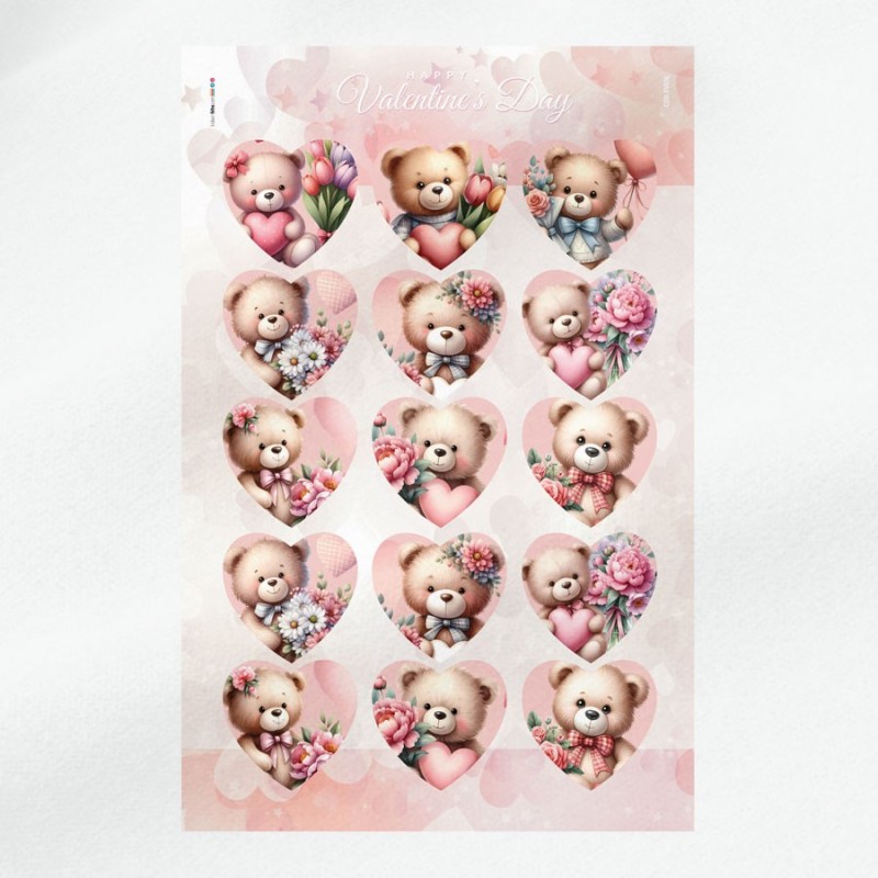 Herz mit Teddybär und Blumen mod.2 zum Ausschneiden in Filzstoff - Valentinstag Kit
