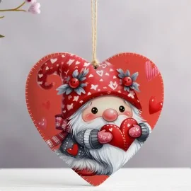 Corazón con gnomo rojo para recortar en tela de fieltro - Kit de San Valentín