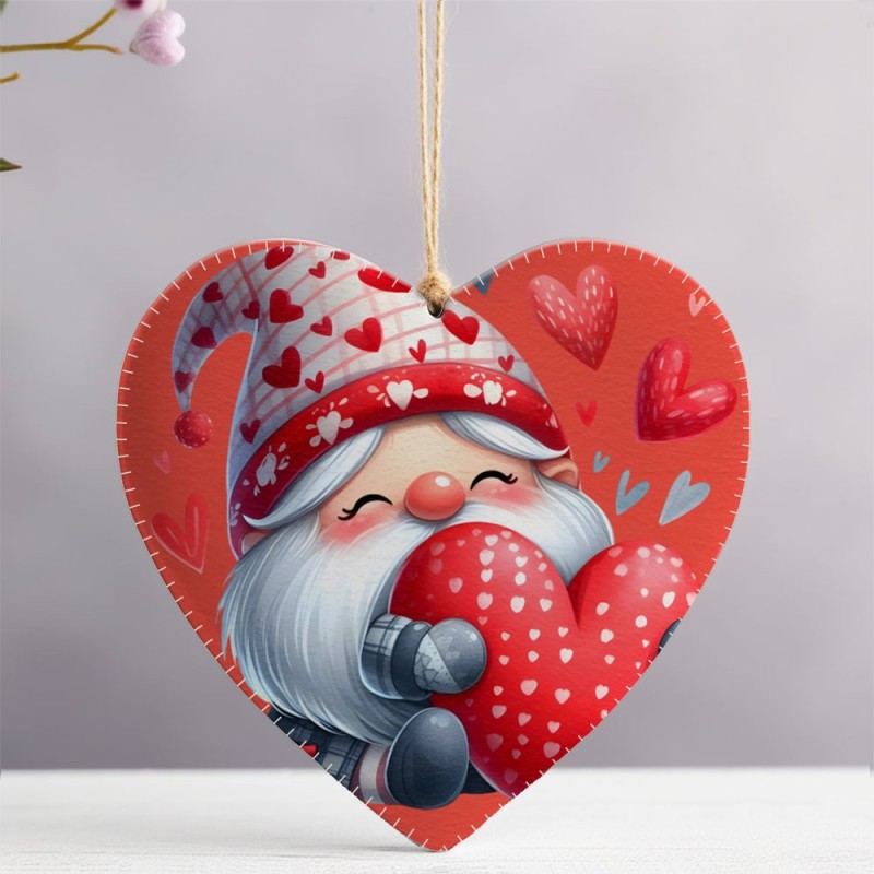 Coeur avec Gnome rouge à découper dans tissu feutre - Kit Saint-Valentin