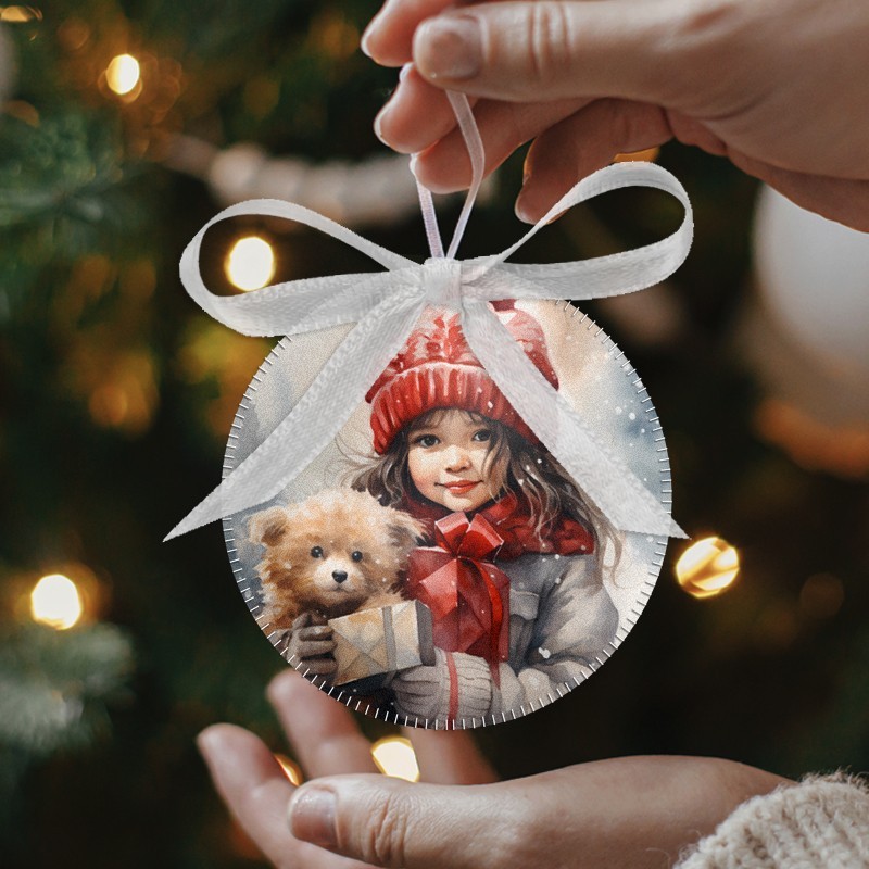 Christmas Baubles In soft felt 24 pieces - Girl with kitten