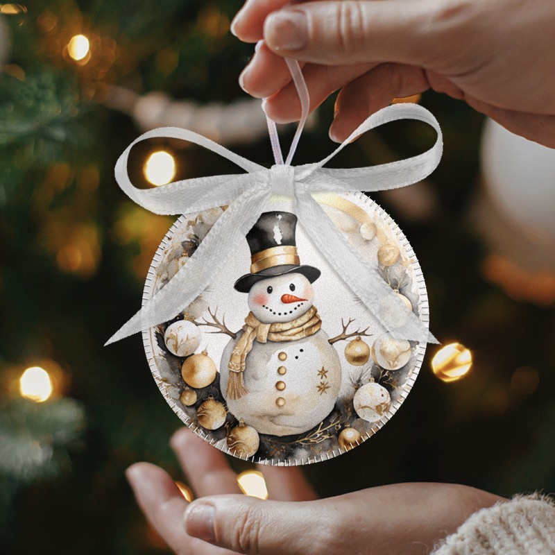 Christmas Baubles In soft felt 24 pieces - Snowmen details Gold
