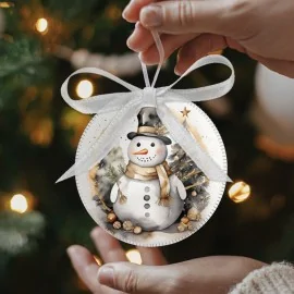 Christmas Baubles In soft felt 24 pieces - Snowmen details Gold